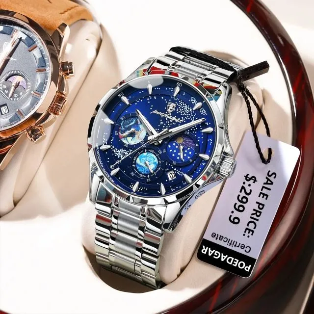 POEDAGAR Casual Men Watch Wrist Waterproof Luminous Date Quartz Watches Luxury Stainless Steel Watch For Men
